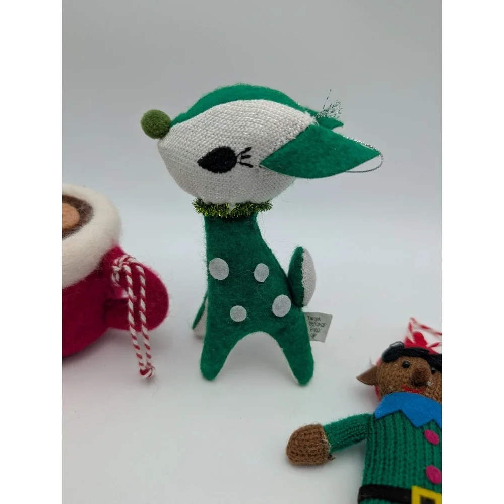 Target Cloth Christmas Ornament Lot Santa Clais Elf Reindeer Felted Wool‎